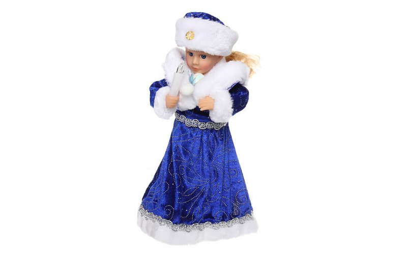 Снегурочка музыкальная 30см со свечкой в синем платье, 188-098
