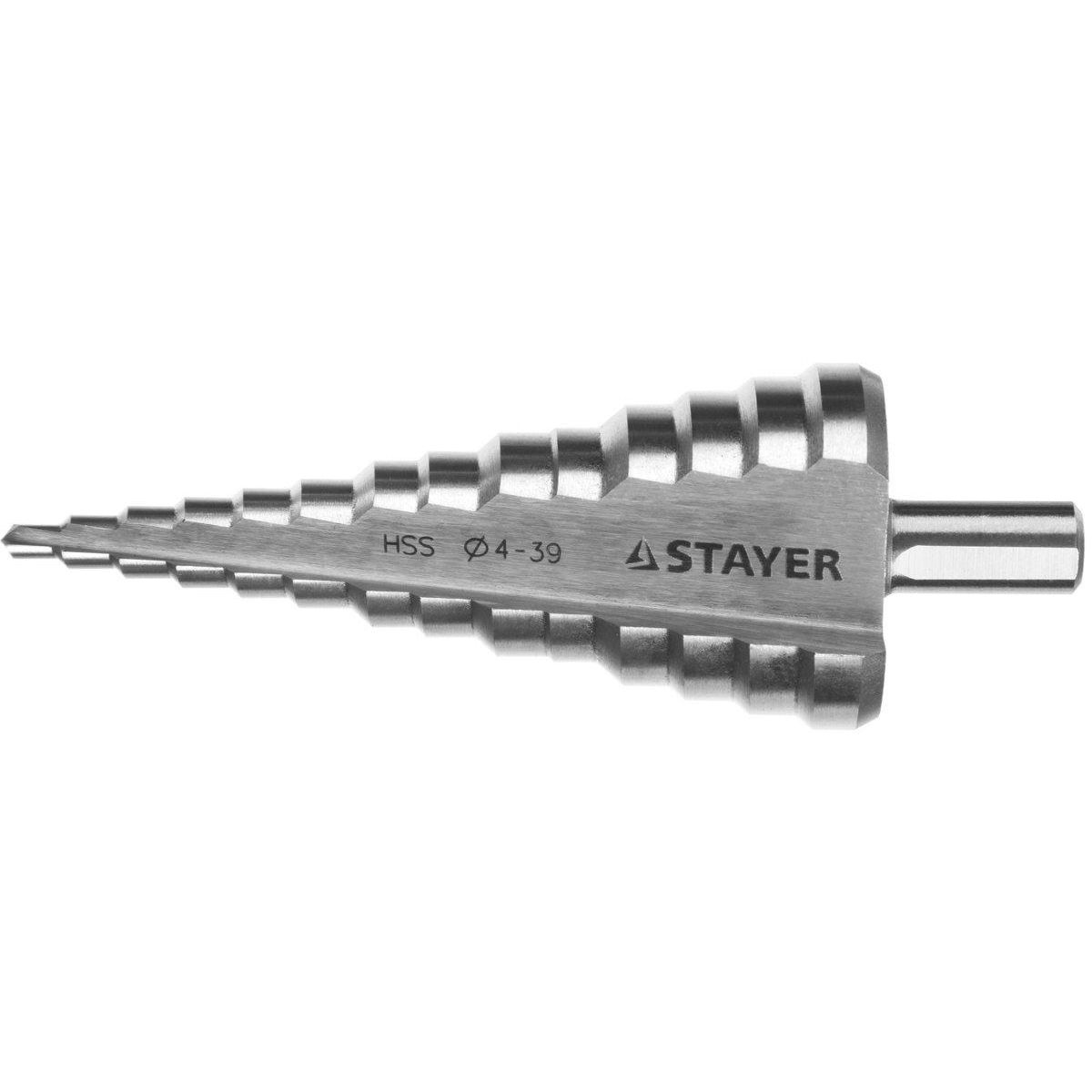 Сверло ступенчатое STAYER "MASTER" по стали и цвет. мет., сталь HSS  d=4-39 29660-4-39-14