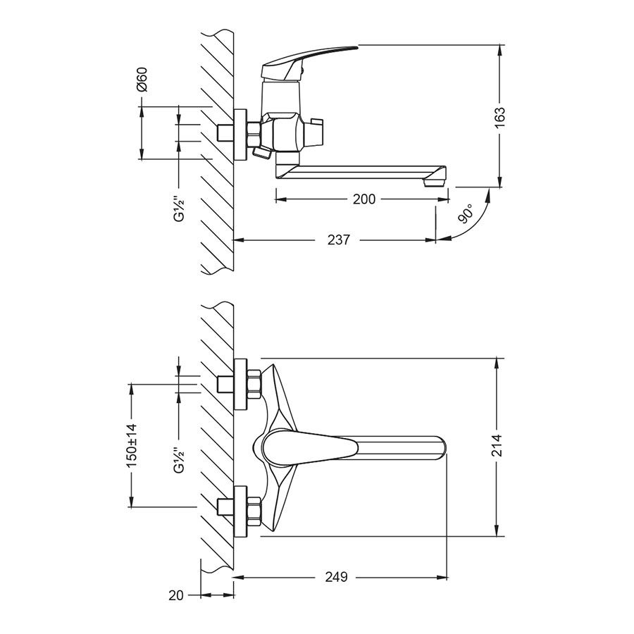 233 039  Linara LM 0417C Смеситель для ванны с поворотным изливом 20см переключатель латунь хром