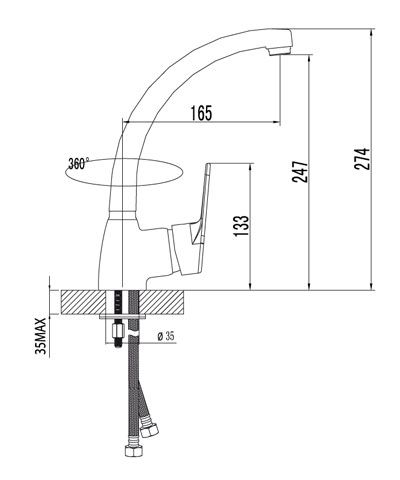 LM 4105C " Луна" Смеситель для кухни с высоким поворотным изливом, хром