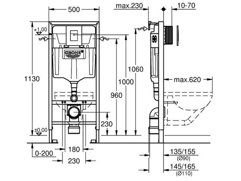 19 928  Инсталляция для унитаза подвесного стандар.комплект Grohe rapid SL(хром.квадрат.двойная) 3в1